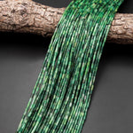 Natural African Green Jade 4x2mm Small Thin Smooth Spacer Tube Beads 15.5" Strand