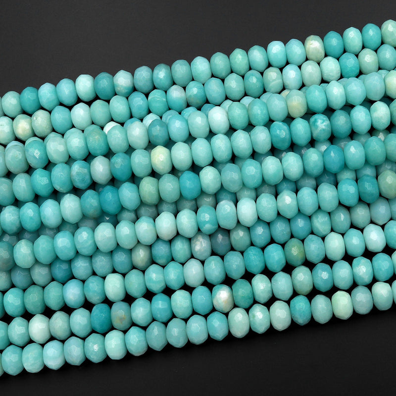 AAA Natural Blue Amazonite 8mm Faceted Rondelle Beads 15.5" Strand