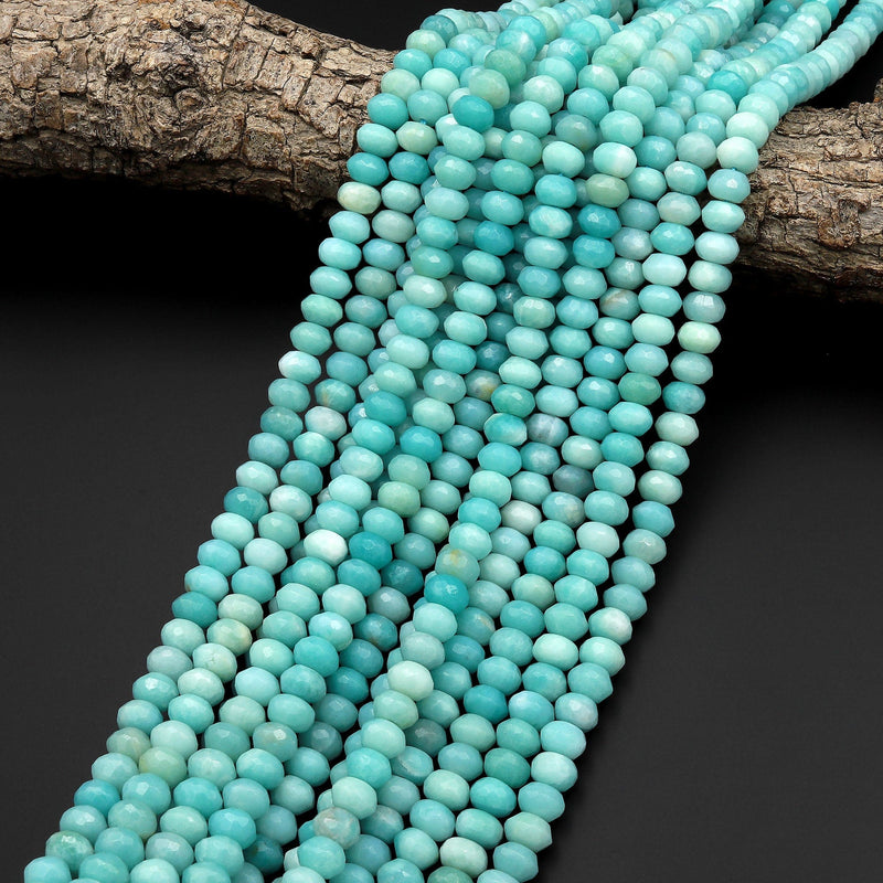 AAA Natural Blue Amazonite 8mm Faceted Rondelle Beads 15.5" Strand