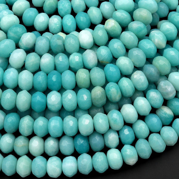 AAA Natural Blue Amazonite 8mm Faceted Rondelle Beads 15.5" Strand