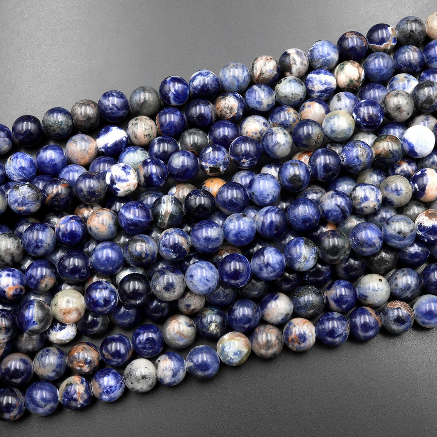 Natural Blue Orange Sodalite 8mm Round Beads 15.5" Strand