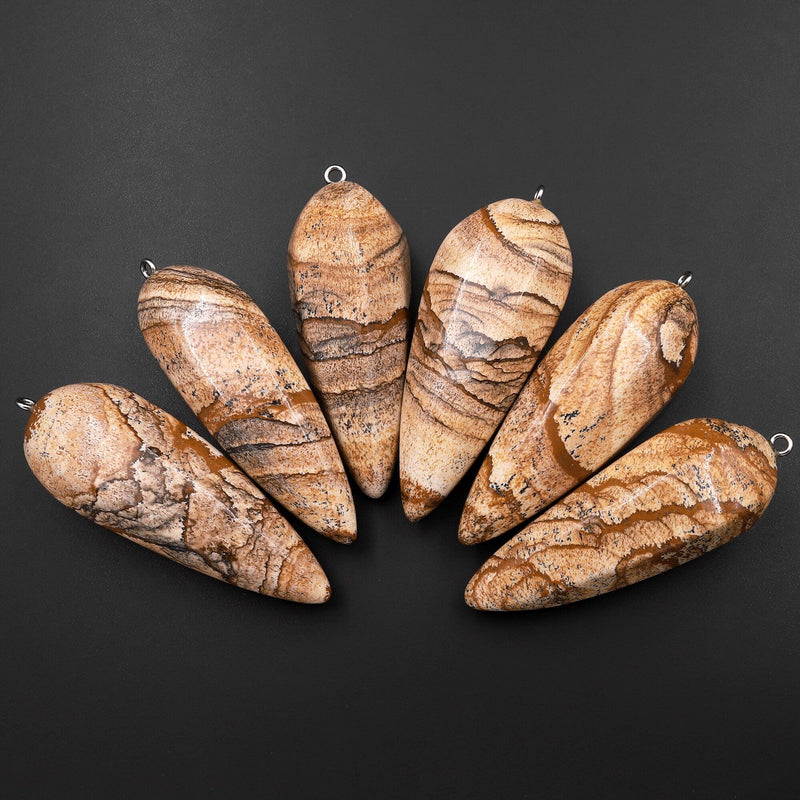 Natural Picture Jasper Pendant Teardrop Crystal Pendulum Bead Aka Desert Jasper