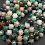 Faceted Earthy Green Brown Agate Beads Chunky Thick Rondelle 16.5" Strand