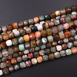 Natural African Bloodstone 8mm Beads Faceted Gemstone Cube Square Dice 15.5" Strand