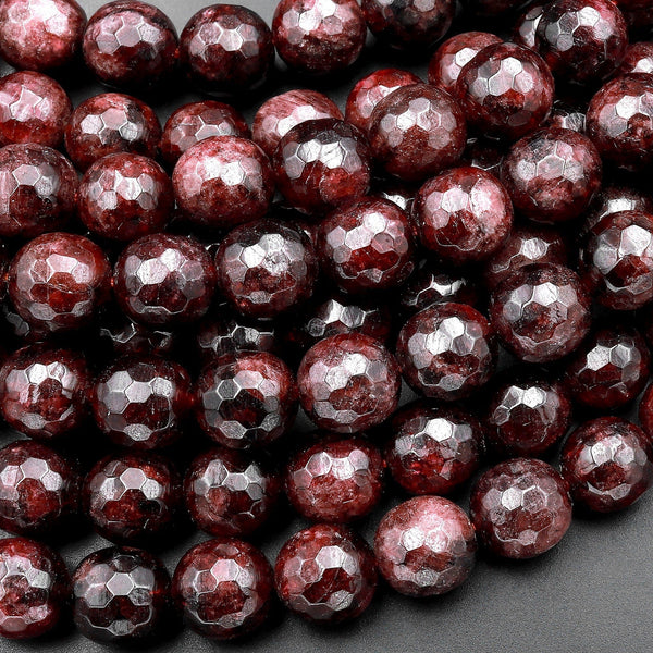 Natural Red Garnet Gemstone Beads Faceted 6mm 8mm Round Beads 15.5" Strand