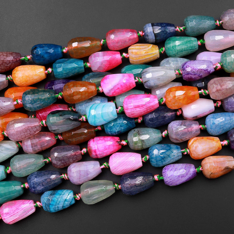 Multicolor Colorful Rainbow Agate Beads Teardrop 15.5" Strand