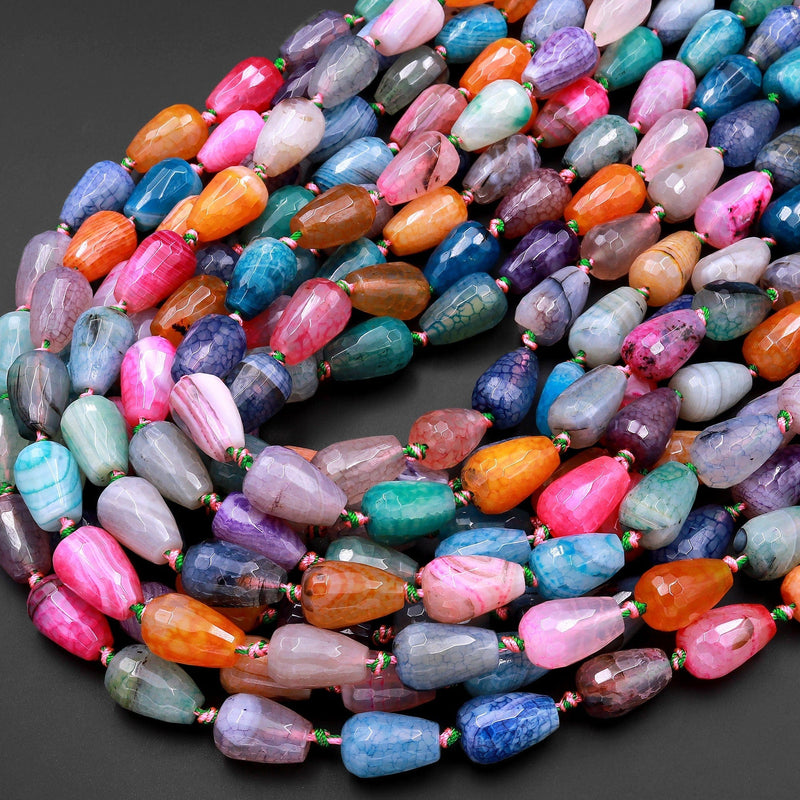 Multicolor Colorful Rainbow Agate Beads Teardrop 15.5" Strand