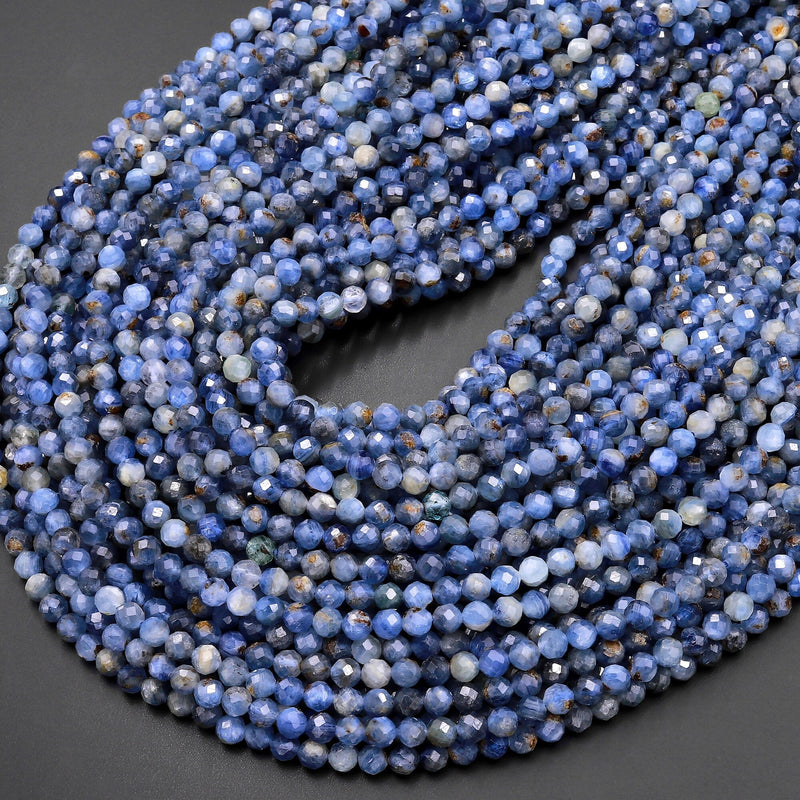 Natural Golden Blue Kyanite Faceted 4mm Round Beads 15.5" Strand