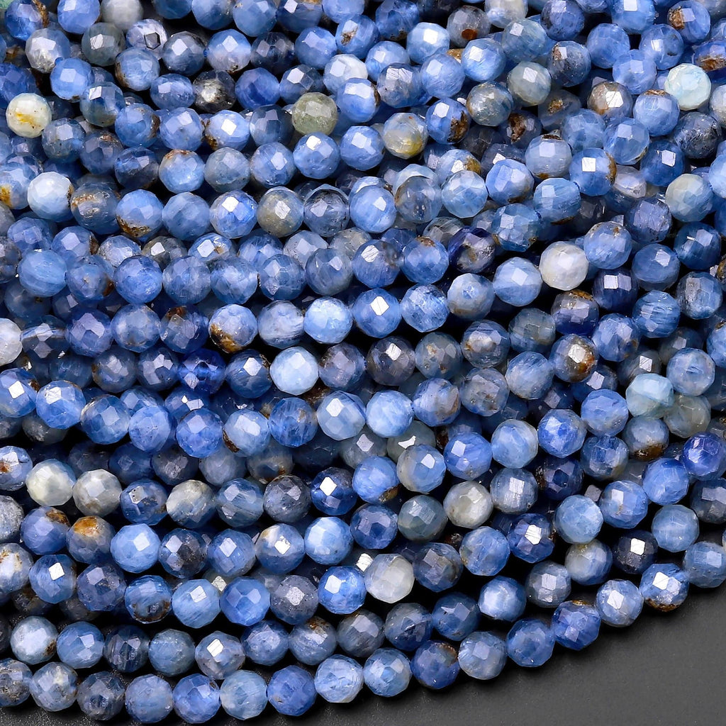 Natural Golden Blue Kyanite Faceted 4mm Round Beads 15.5" Strand