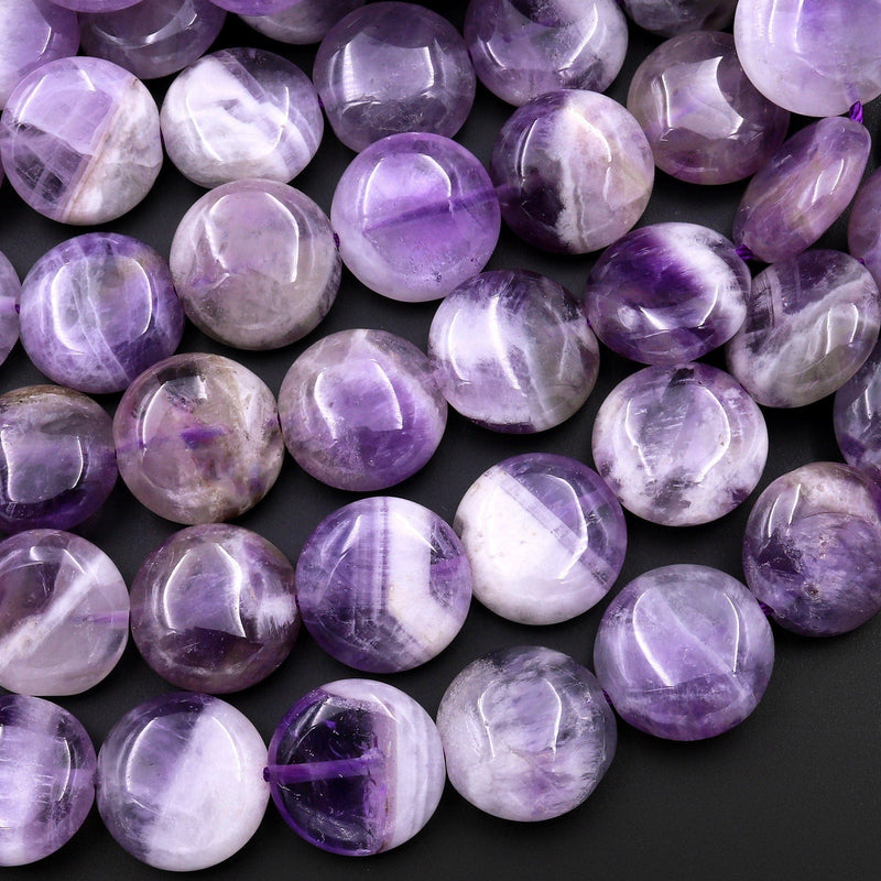 Natural Purple Chevron Amethyst Smooth Coin Beads 14mm 15.5" Strand