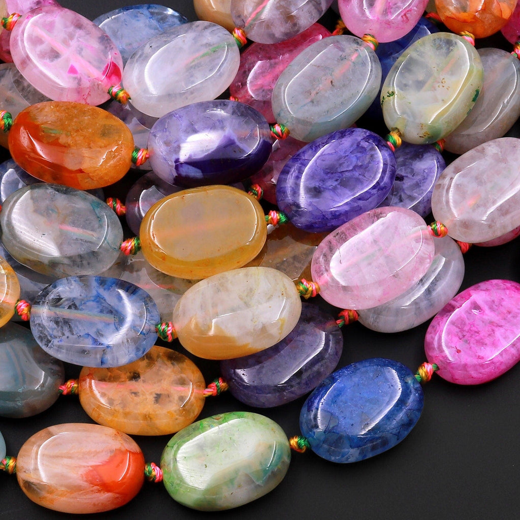 Multicolor Colorful Rainbow Agate Beads Oval 15.5" Strand