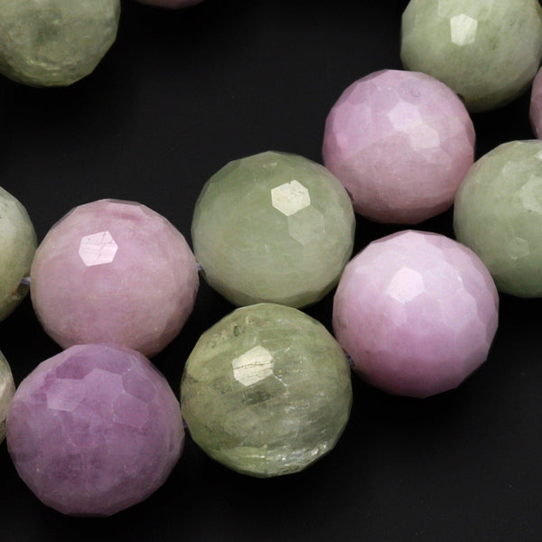Rare Natural Green Lilac Purple Kunzite Round Beads Faceted 14mm Gemstone 15.5" Strand