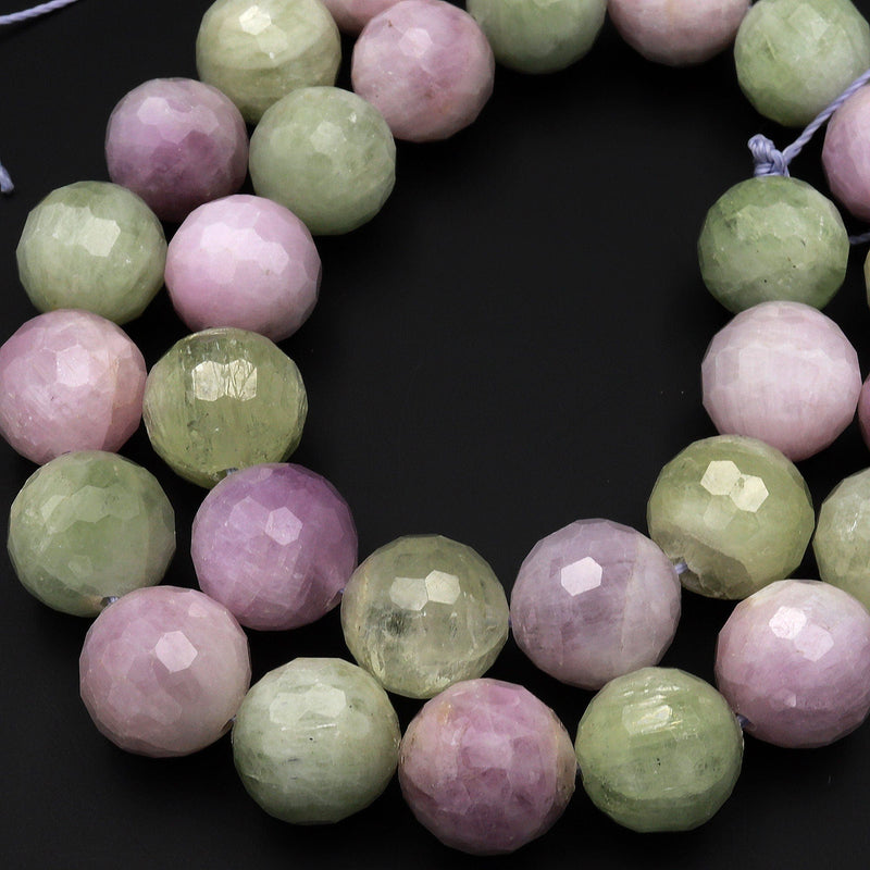 Rare Natural Green Lilac Purple Kunzite Round Beads Faceted 14mm Gemstone 15.5" Strand