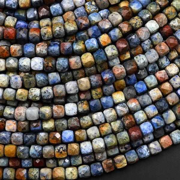 Faceted Natural Sunset Dumortierite 4mm Cube Beads Laser Diamond Cut Gemstone 15.5" Strand