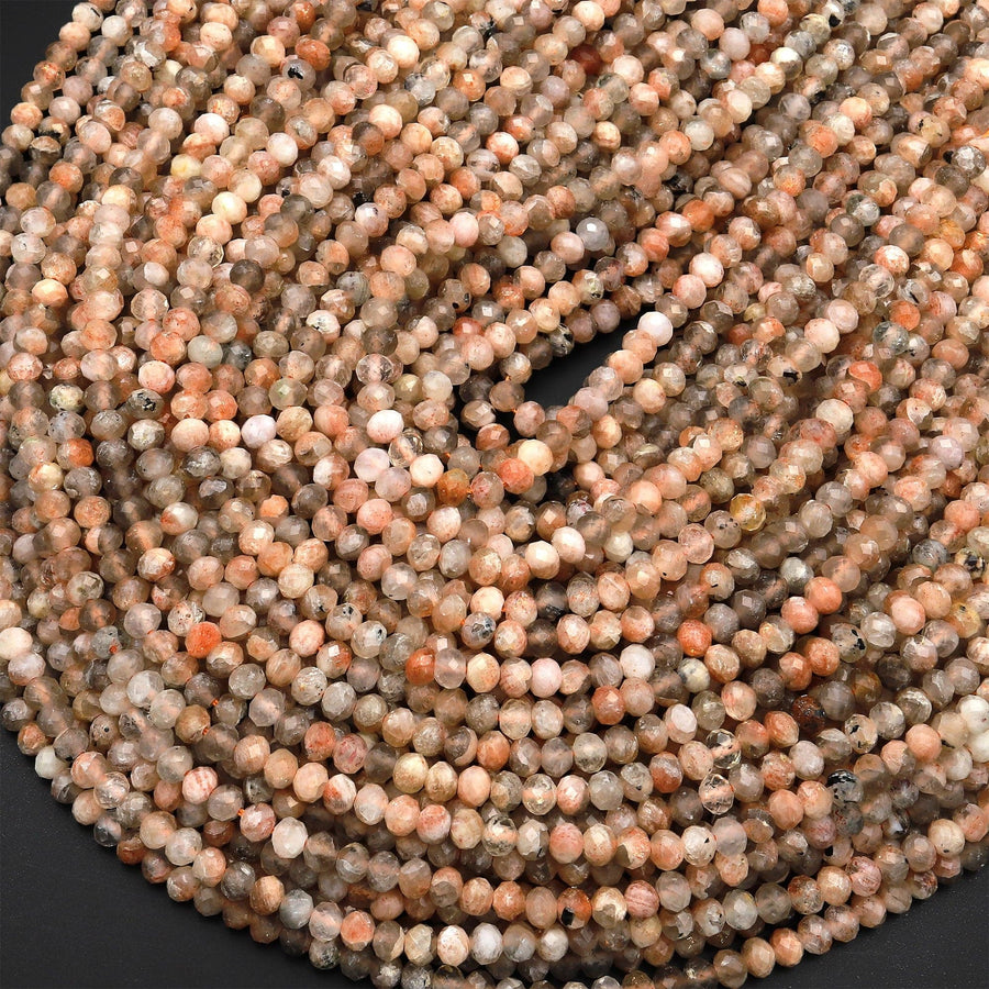Natural Sunstone Faceted Rondelle Beads 4mm 5mm 15.5" Strand