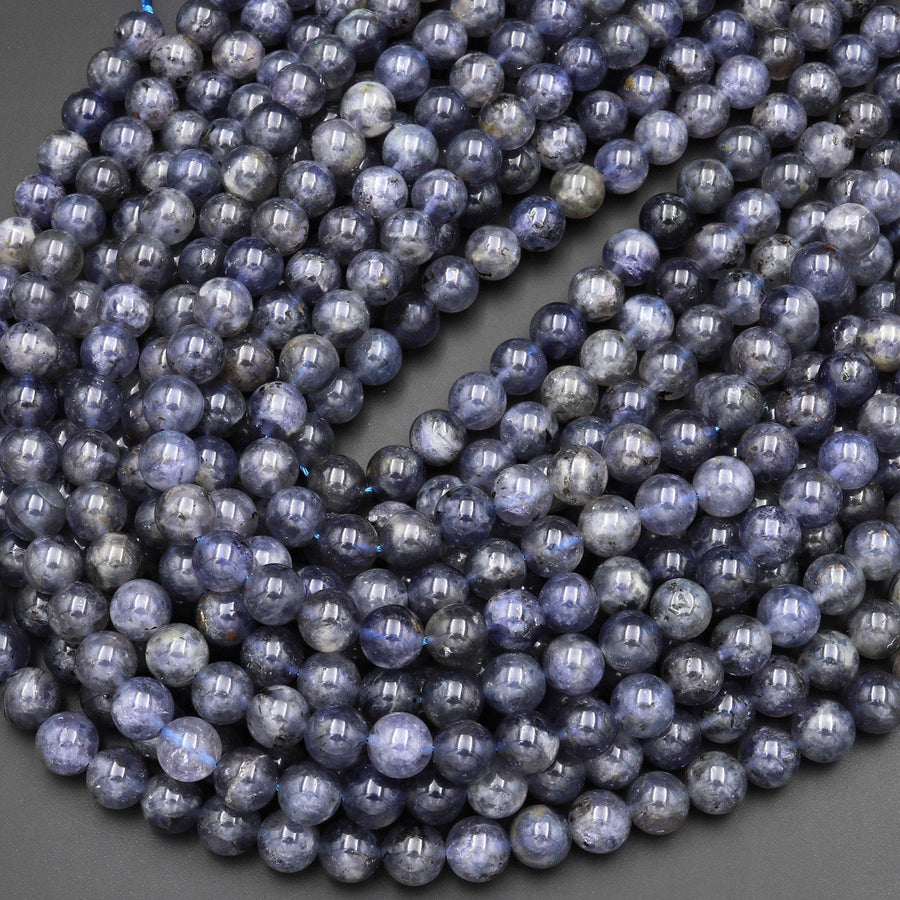 Natural Iolite 8mm 10mm Round Gemstone Beads 15.5" Strand