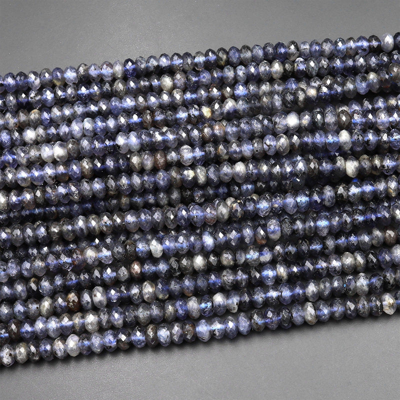 Natural Iolite Faceted 3mm 4mm 5mm 6mm Rondelle Beads Genuine Real Gemstone Beads 15.5" Strand