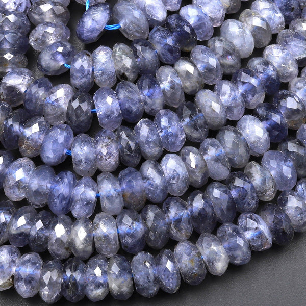 AAA Natural Blue Iolite Faceted 4mm 5mm 6mm 8mm Rondelle Beads Genuine Real Gemstone 15.5" Strand