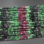 Faceted Natural Red Ruby Green Zoisite 3mm 4mm Faceted Round Beads Laser Diamond Cut Gemstone 15.5" Strand