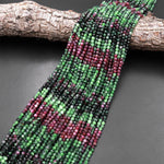 Faceted Natural Red Ruby Green Zoisite 3mm 4mm Faceted Round Beads Laser Diamond Cut Gemstone 15.5" Strand