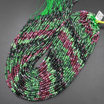 Faceted Natural Red Ruby Green Zoisite 3mm 4mm Faceted Round Beads Laser Diamond Cut Gemstone 15.5" Strand
