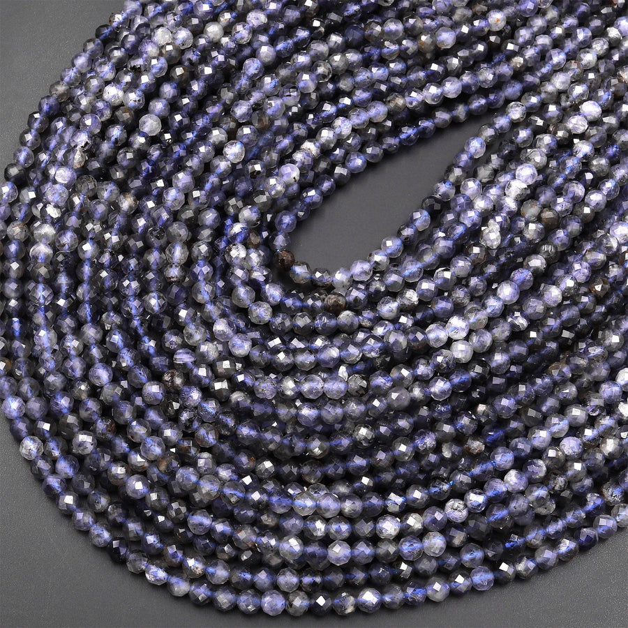 Natural Blue Iolite Faceted 4mm Round Gemstone Beads 15.5" Strand