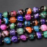 Multicolor Colorful Rainbow Agate Beads Drum Barrel Short Cylinder Black Green Pink Blue Purple Orange 15.5" Strand