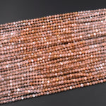 AAA Faceted Natural Silvery Peach Moonstone Round Beads 3mm 15.5" Strand