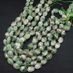 Rare Natural Bicolor Green Fluorite Smoky Quartz Oval Beads 15.5" Strand