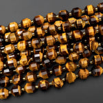 AAA Natural Golden Brown Tiger's Eye 10mm Beads Faceted Energy Prism Double Terminated Points 15.5" Strand