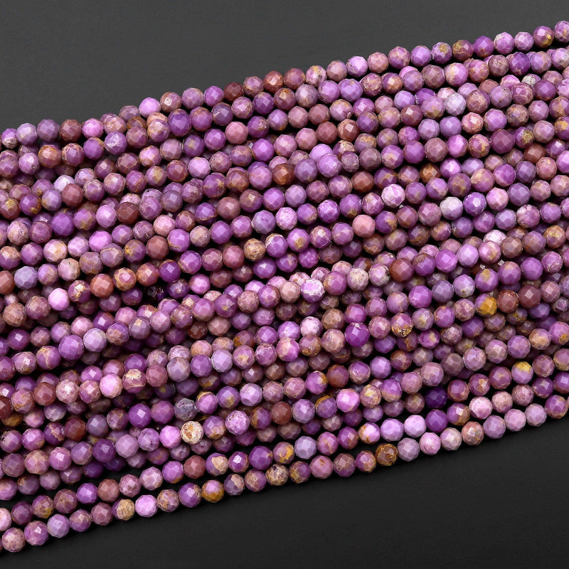 A Grade Genuine Natural Phosphosiderite 3mm 4mm Round Beads Micro Faceted Gemstone 15.5" Strand