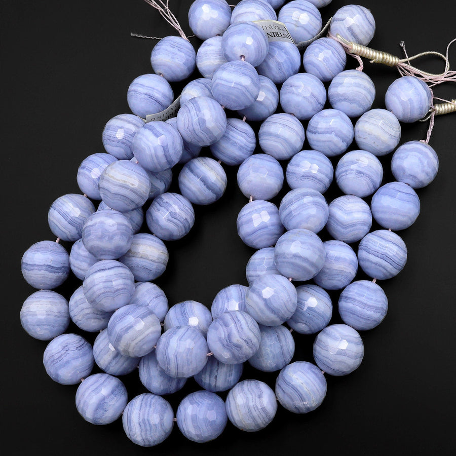 AAA Faceted Large Natural Blue Lace Agate Beads 20mm 22mm 24mm Round Beads Choose from 1  Bead, or 16" Strand