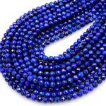 AAA Faceted Natural Blue Lapis Round Beads 5mm 6mm Diamond Cut Gemstone 15.5" Strand