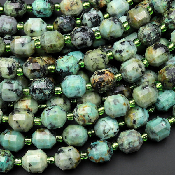 Natural African Turquoise Rounded Prism 8mm Beads 15.5" Strand