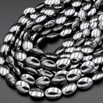 AAA Natural Black Hematite Smooth Oval beads 12x16mm 15.5" Strand