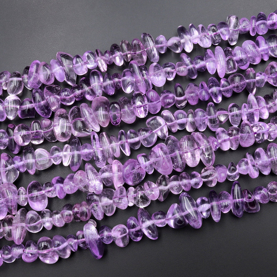 Natural Amethyst Beads Freeform Irregular Smooth Pebble Nugget Center Drilled Rich Purple Gemstone 15.5" Strand