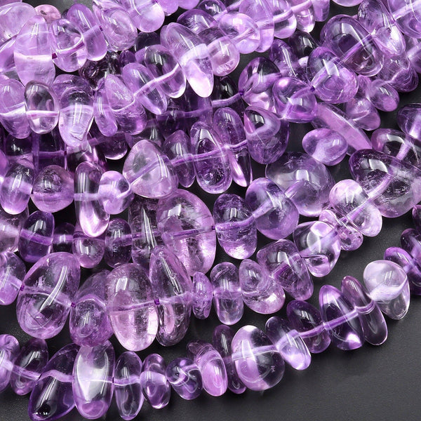 Natural Amethyst Beads Freeform Irregular Smooth Pebble Nugget Center Drilled Rich Purple Gemstone 15.5" Strand