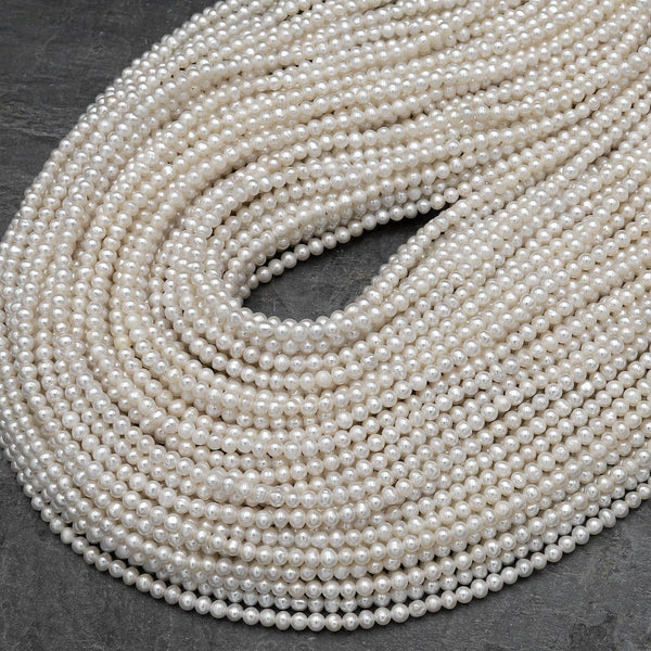 Genuine Freshwater Small 3mm Round White Seed Pearls 15.5" Strand