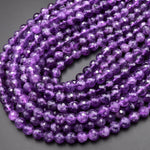 AAA Faceted Natural Amethyst Faceted 7mm 8mm 10mm Round Beads Miro Diamond Cut Genuine Real Purple Crystal Gemstone 15.5" Strand