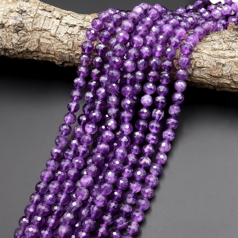 Natural Purple Flower Amethyst 4mm 6mm 8mm 10mm Smooth Round Beads