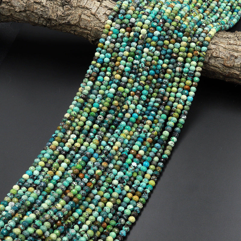 Genuine Natural Dragon Skin Turquoise 4mm Faceted Rondelle Beads Blue Green Brown Gemstone Micro Diamond Cut 15.5" Strand