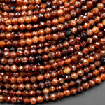 Natural Orange Brown Hessonite Garnet Faceted 3mm 4mm Round Beads Micro Faceted Diamond Cut Gemstone 15.5" Strand