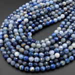 Faceted Natural Blue Aventurine 8mm 10mm 12mm Round Beads 15.5" Strand