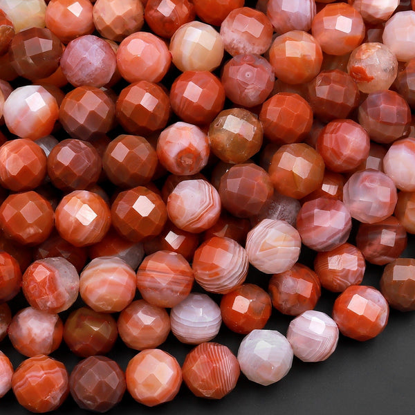 Rare Faceted Natural Moroccan Red Agate 6mm 8mm 10mm Round Bead 15.5" Strand