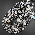Faceted Natural Tuxedo Agate Druzy Barrel Drum Cylinder Beads 14mm 15.5" Strand