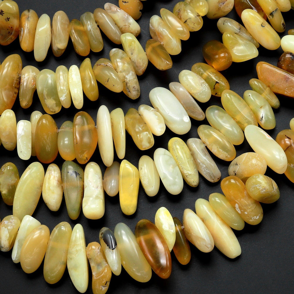 Natural Yellow Opal Beads Freeform Irregular Smooth Pebble Nuggets Gemstone 15.5" Strand
