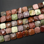 AAA Faceted Natural Mexican Imperial Jasper Flat Square Beads 12mm 15.5" Strand