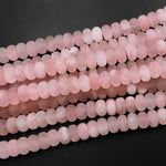 AAA Matte Natural Pink Rose Quartz Rondelle Beads 10x6mm 15.5" Strand