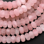 AAA Matte Natural Pink Rose Quartz Rondelle Beads 10x6mm 15.5" Strand