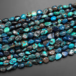 Natural Shattuckite Freeform Oval Pebble Nugget Beads Blue Azurite Malachite Chrysocolla Gemstone From Congo 15.5" Strand
